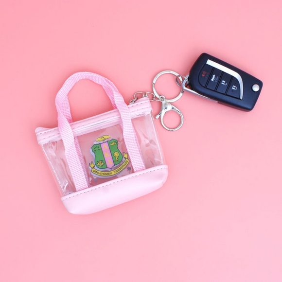 AKA Sorority Mini Tote Zipper Pouch Keychain Clip - Picture 2 of 3